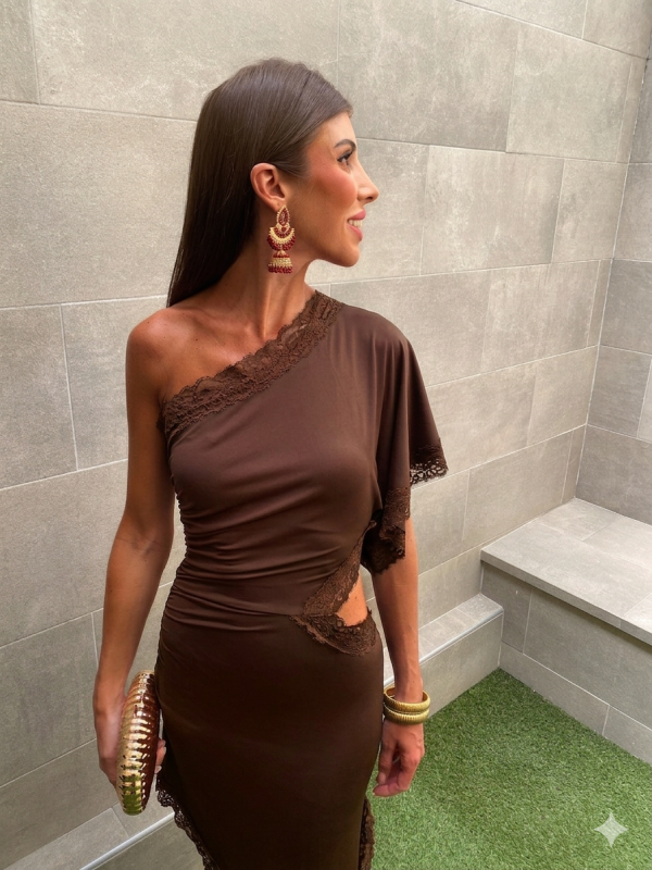 Brown Asymmetry Dress