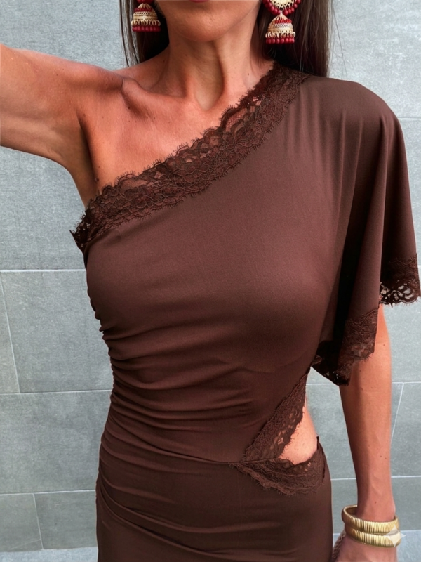 Brown Asymmetry Dress