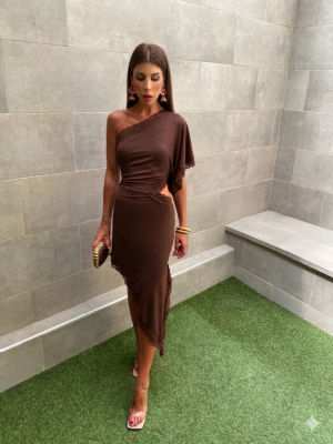 Brown Asymmetry Dress