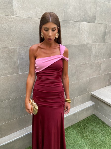 Vestido bicolor vinho/rosa loiro 2