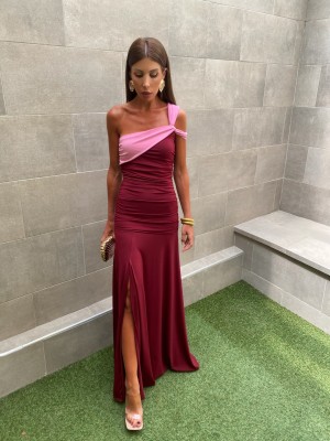 Vestido bicolor vinho/rosa loiro