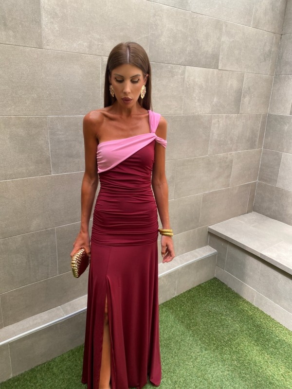 Vestido bicolor vinho/rosa loiro