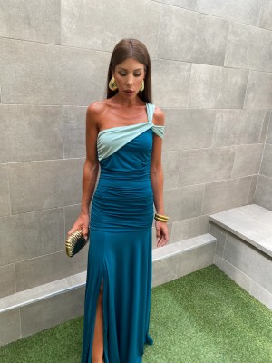 Two-tone Petrol/Olive Blonde Dress