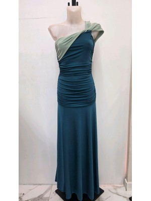 Robe bicolore pétrole/blond olive