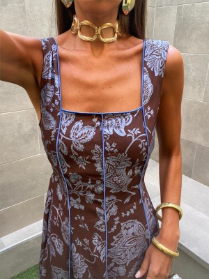 Vestido Teodosia Marrón/Turquesa