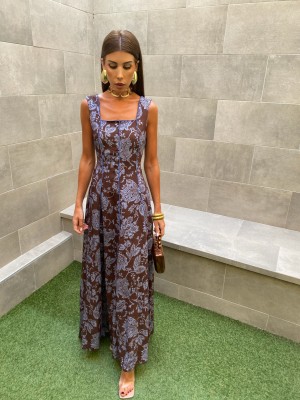 Vestido Teodosia Marrón/Turquesa