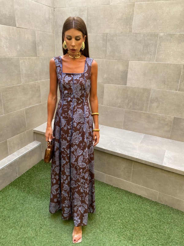 Vestido Teodósia Marrom/Turquesa