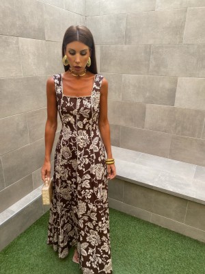 Vestido Teodósia marrom/branco