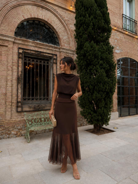 Conjunto Luana sem mangas marrom