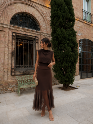 Conjunto Luana sem mangas marrom