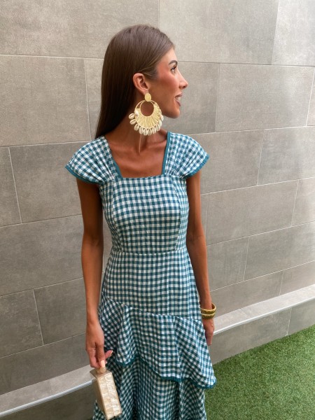 Vestido verde xadrez com babados 2