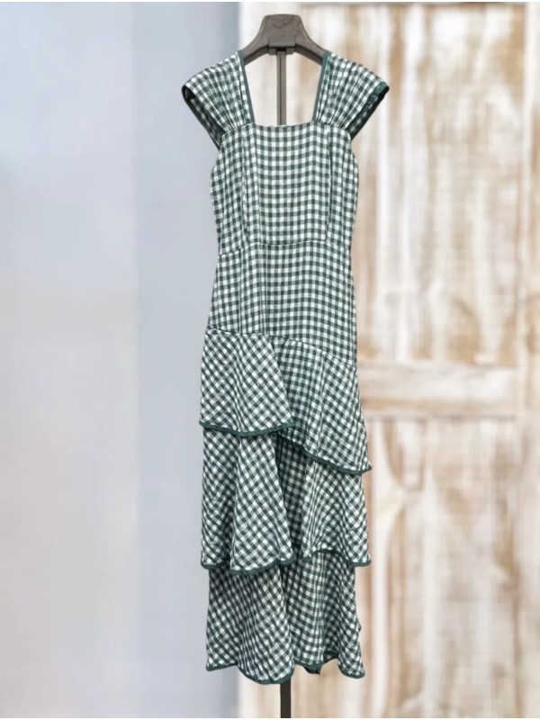 Green Gingham Ruffle Dress