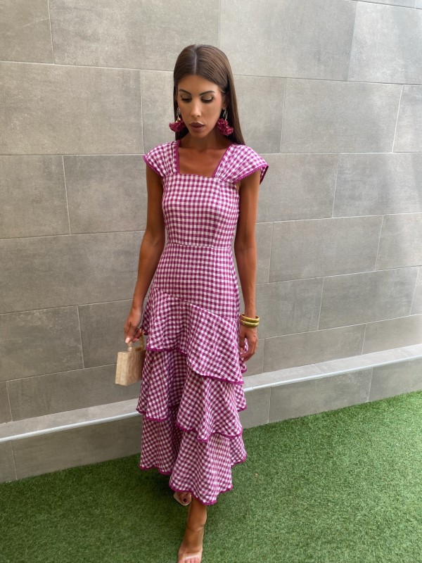 Pink Gingham Ruffle Dress