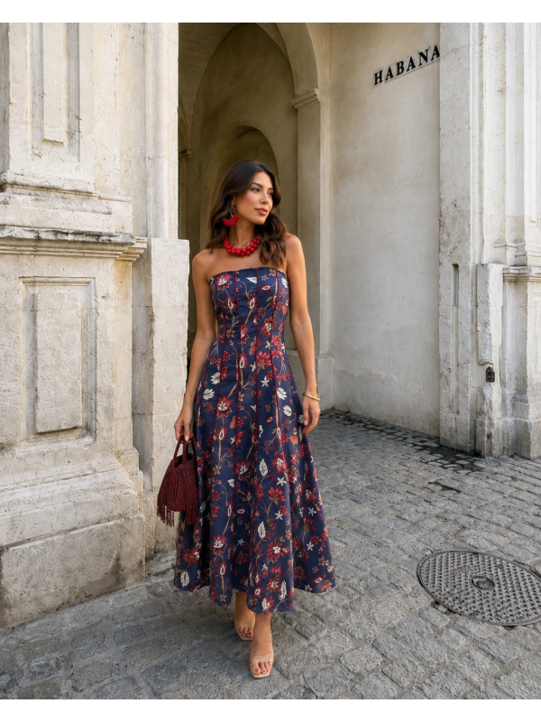 Vestido Savoy azul-marinho