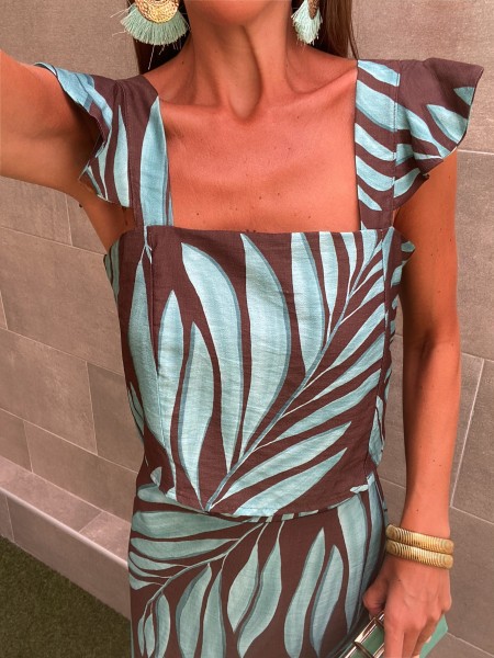 Conjunto Pastrana Marrom/Turquesa