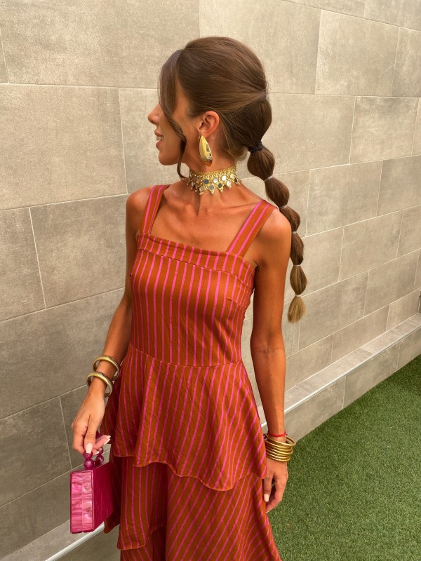 Vestido de tapioca laranja/rosa