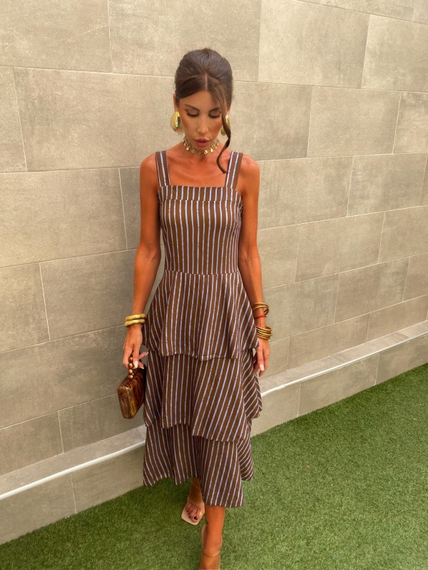 Vestido Tapioca Marrom/Turquesa