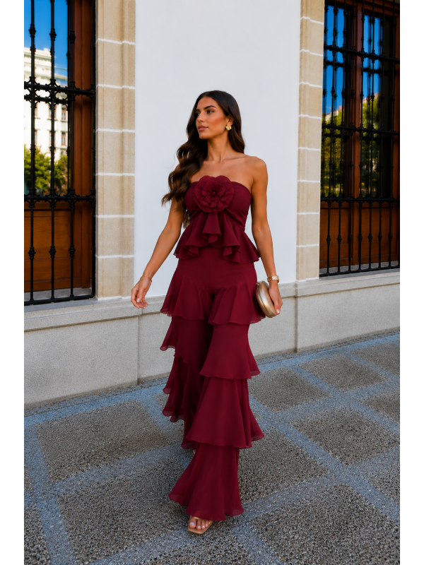 Pantalon bordeaux à volants