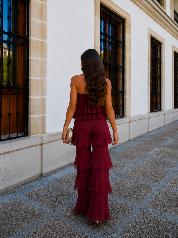 Pantalón Volantes Vino