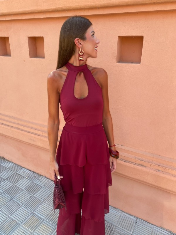 Wine Ruffled Trousers
