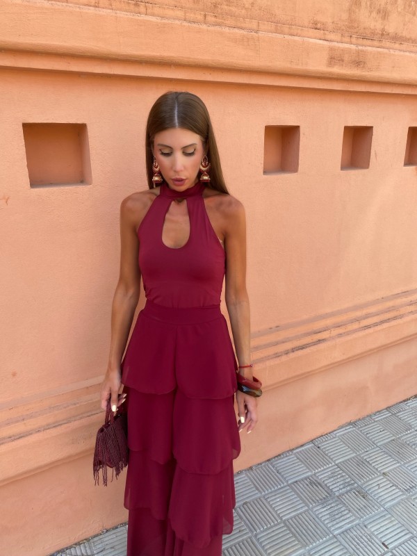 Wine Ruffled Trousers