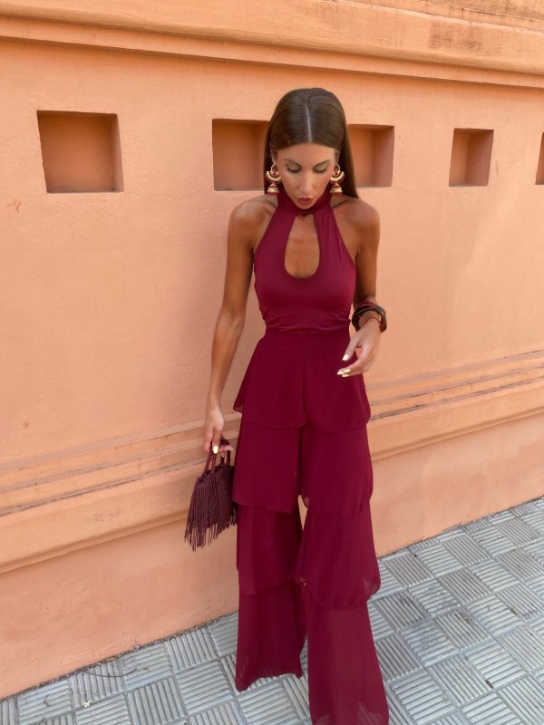 Pantalon bordeaux à volants