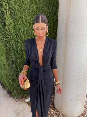 Vestido Coliza Manga Larga Negro