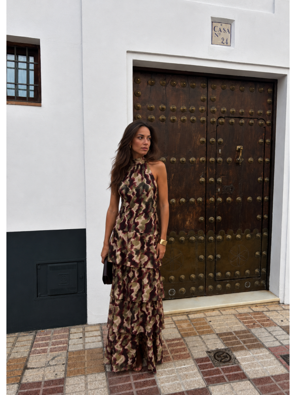 Vestido Haifa marrom/verde