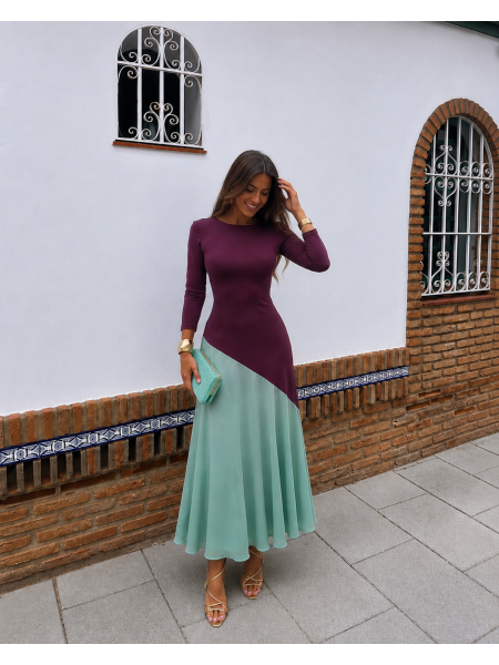 Longoria Dress Aubergine/Aqua 2