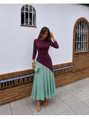Longoria Dress Aubergine/Aqua