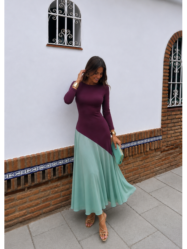 Longoria Dress Aubergine/Aqua