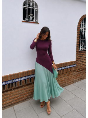 Longoria Dress Aubergine/Aqua