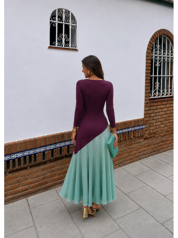 Longoria Dress Aubergine/Aqua