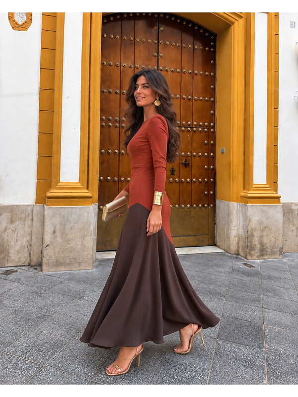 Vestido Longoria Teja/Marrón