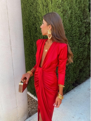 Coliza Long Sleeve Red Dress
