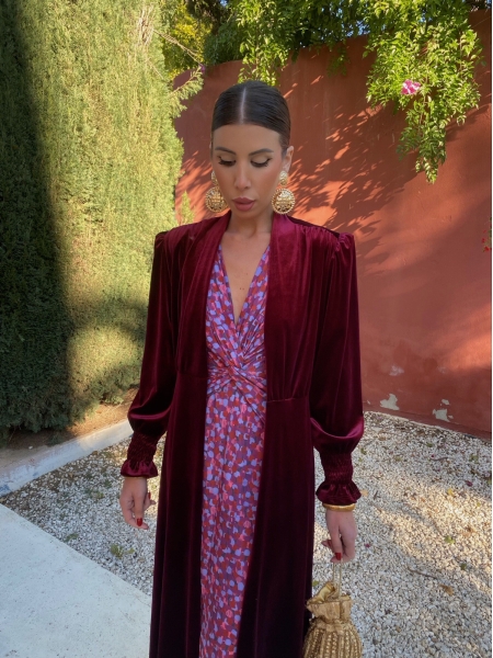 Kaftan Largo de Terciopelo Burdeos