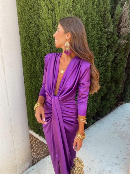 Vestido Coliza de manga comprida roxo