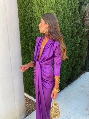 Vestido Coliza Manga Larga Morado