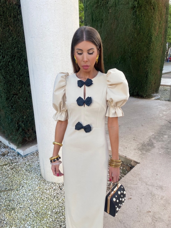 Vestido Demetria Bege