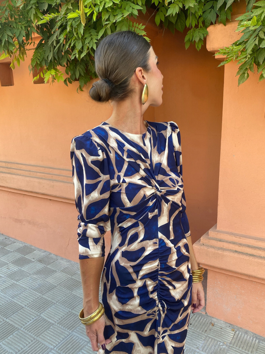 Vestido Ebano Manga Larga Azul